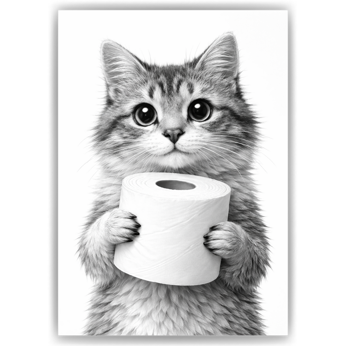 Lustiges Badezimmer Poster Katze mit Klopapier Humorvolle Wanddeko für Toilette, Gäste-WC, Badezimmer Deko WC Humor Tiere witzige Katze