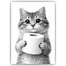 Laden Sie das Bild in den Galerie-Viewer, Lustiges Badezimmer Poster Katze mit Klopapier Humorvolle Wanddeko für Toilette, Gäste-WC, Badezimmer Deko WC Humor Tiere witzige Katze
