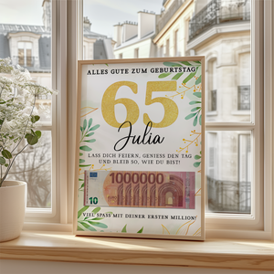 Personalisiertes Geldgeschenk zum 65. Geburtstag Geld Geschenkidee personalisierbar Geburtstagskarte