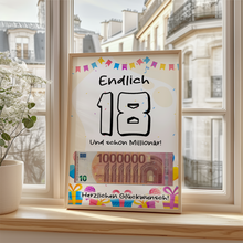 Laden Sie das Bild in den Galerie-Viewer, Geldgeschenk 18. Geburtstag Jungen Mädchen Lustige Geschenkidee 18 Jahre - Deine erste Million
