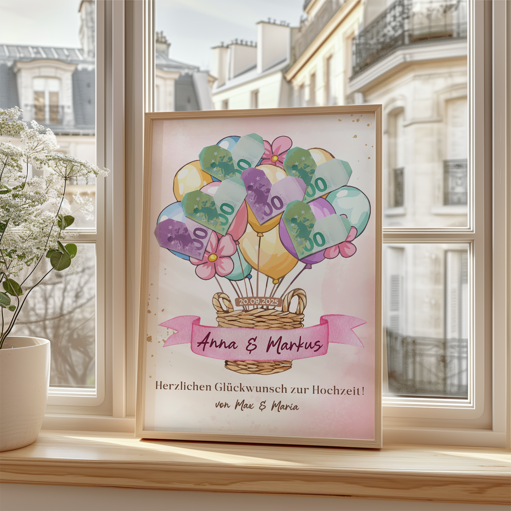 Personalisiertes Geldgeschenk zur Hochzeit Heißluftballon Hochzeitsgeschenk personalisierbar Brautpaar