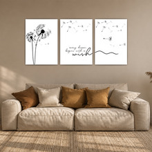 Laden Sie das Bild in den Galerie-Viewer, Löwenzahn Poster 3er Set Schwarz Weiß Modern Wandbilder Wohnzimmer
