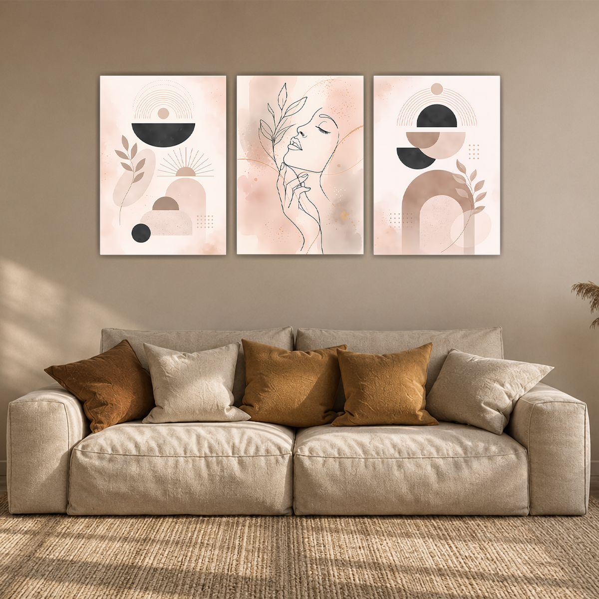 Frau Line Art Poster 3er Set Boho Beige Abstrakte Wandbilder