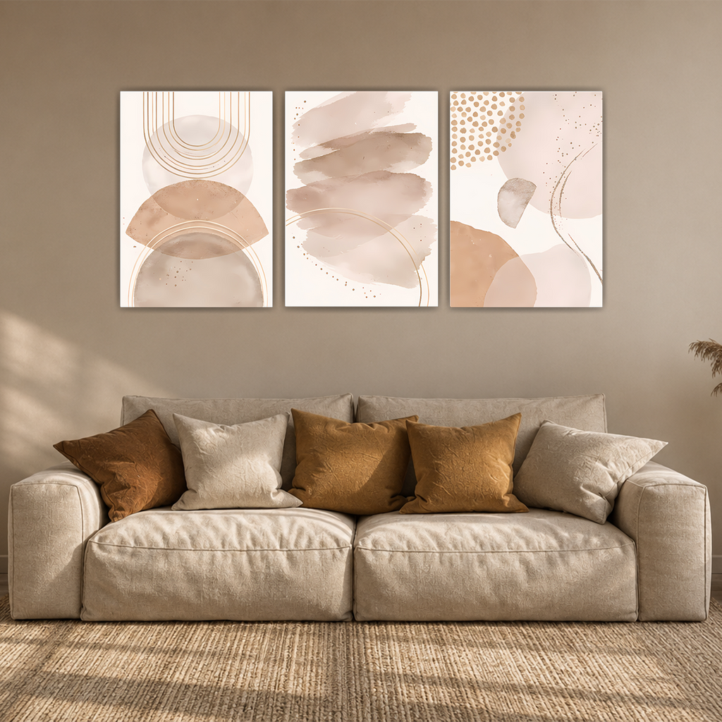 Abstraktes Boho Poster 3er Set Beige Aquarell Moderne Wandbilder