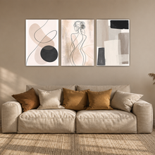 Laden Sie das Bild in den Galerie-Viewer, Abstrakte Frau Poster 3er Set Beige Modern Boho Wandbilder
