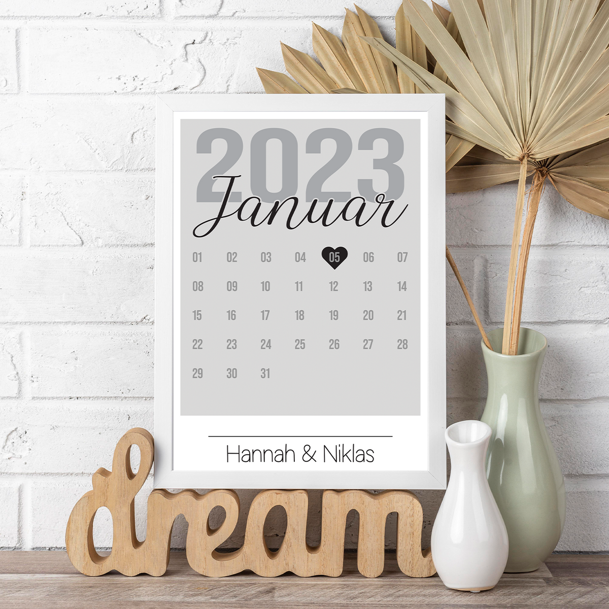 Personalisiertes Poster für Paare Verlobte Kalender Jahrestag Geschenk zur Hochzeit Datum Namen Hochzeitsgeschenk