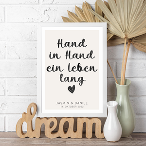 Hand in Hand ein Leben lang - Personalisiertes Partner Poster mit Namen & Datum Jahrestag Geschenk