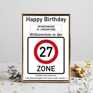 27. Geburtstag Geschenk personalisiert Verkehrszeichen Deko Geburtstagsgeschenk Happy Birthday Geburtstagskarte