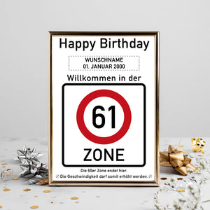 61. Geburtstag Geschenk personalisiert Verkehrszeichen Deko Geburtstagsgeschenk Happy Birthday Geburtstagskarte