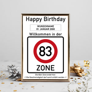 83. Geburtstag Geschenk personalisiert Verkehrszeichen Deko Geburtstagsgeschenk Happy Birthday Geburtstagskarte