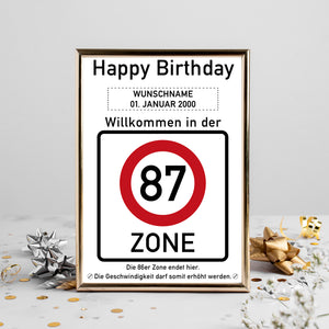 87. Geburtstag Geschenk personalisiert Verkehrszeichen Deko Geburtstagsgeschenk Happy Birthday Geburtstagskarte