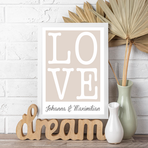 LOVE Partner Poster Personalisiert mit Namen Geschenk zur Hochzeit Poster für Paare Verlobte Hochzeitsgeschenk