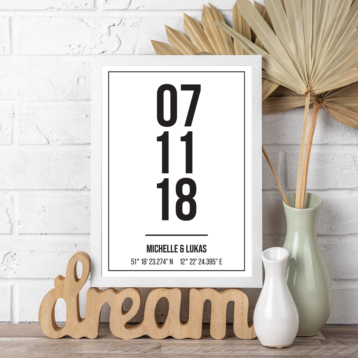 Partner Poster Personalisiert Datum Namen Koordinaten Jahrestag Geschenk zur Hochzeit Poster für Paare Verlobte Hochzeitsgeschenk
