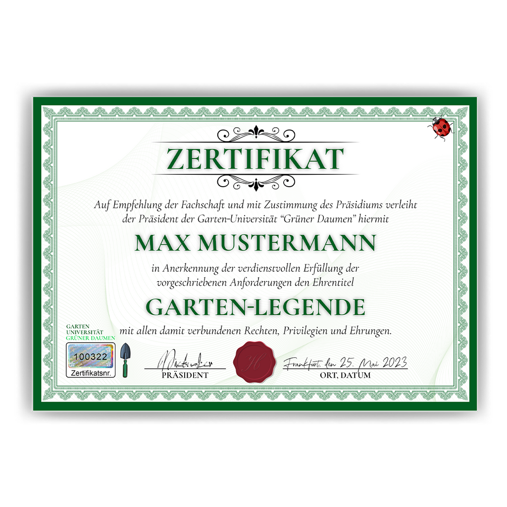 Lustiges Gärtner Geschenk personalisiert Geburtstag Poster Zertifikat Garten Geschenkidee
