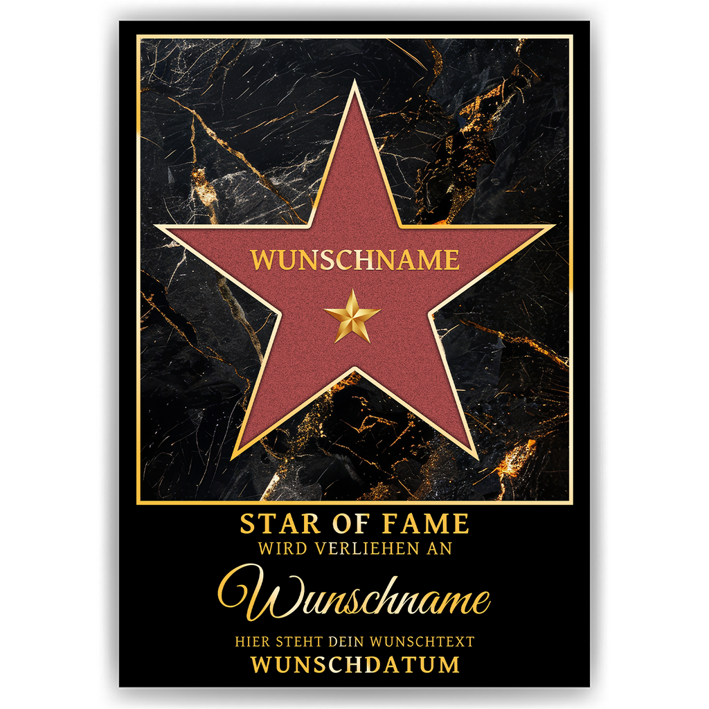 Personalisiertes Star of Fame Poster – Hollywood Stern mit Name – Wunschtext & Datum – Geschenkidee Geburtstag, Jubiläum, Auszeichnung