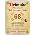 68. Geburtstag Urkunde personalisiert ALTER SACK Geschenk Mann Club der alten Säcke Geburtstagskarte Deko Bild