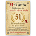 51. Geburtstag Urkunde personalisiert ALTER SACK Geschenk Mann Club der alten Säcke Geburtstagskarte Deko Bild