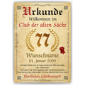 77. Geburtstag Urkunde personalisiert ALTER SACK Geschenk Mann Club der alten Säcke Geburtstagskarte Deko Bild