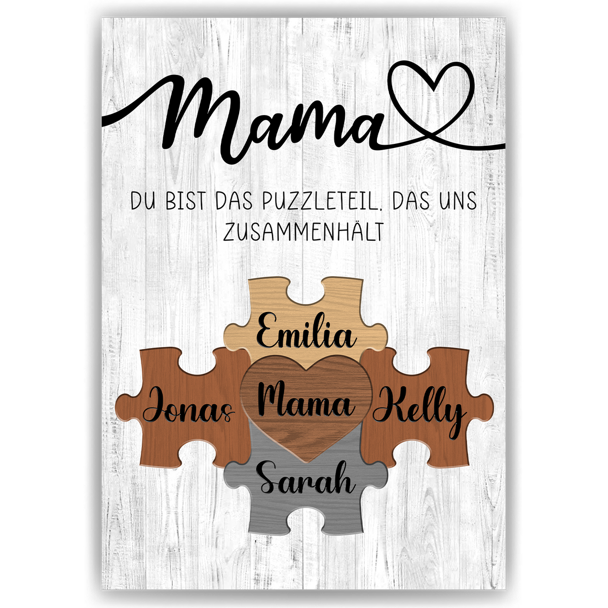 Personalisiertes Puzzle Poster für Mama –  Design mit Herz – Namensposter – Geschenkidee für Muttertagsgeschenk personalisiert