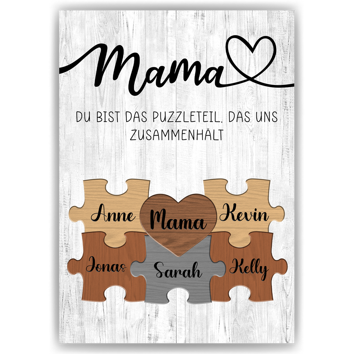 Personalisiertes Puzzle Poster für Mama –  Design mit Herz – Namensposter – Geschenkidee für Muttertagsgeschenk personalisiert
