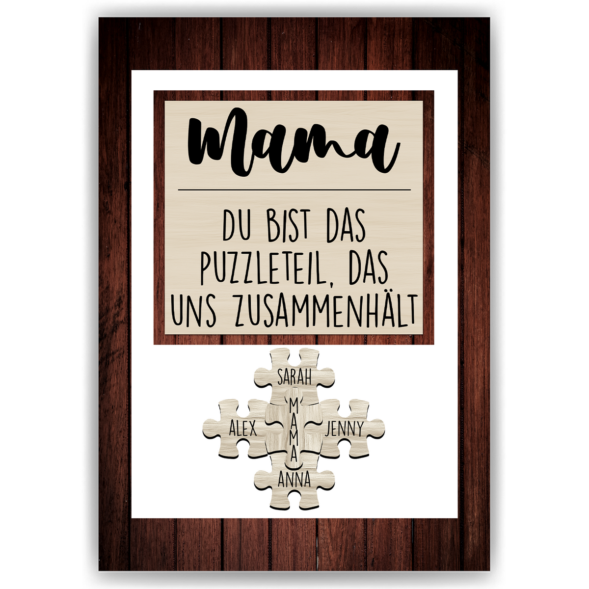 Mama Puzzle Poster personalisiert – Familien Puzzle mit Namen – Liebevolles Geschenk für Mama, Muttertag, Geburtstag