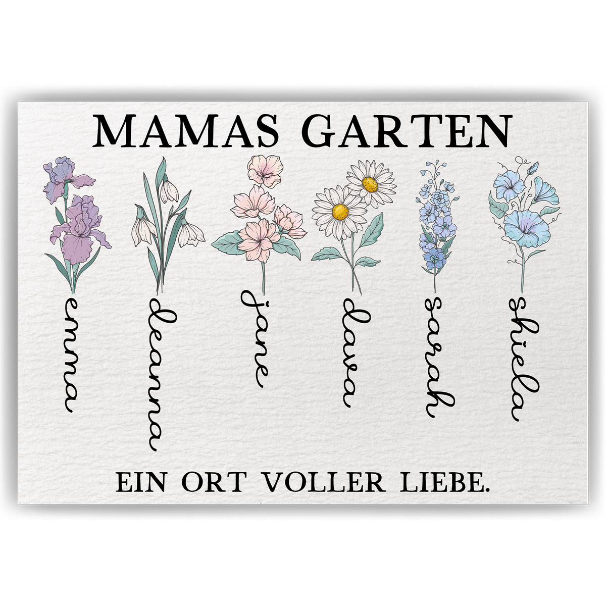 Personalisiertes Mama Poster „Mamas Garten“ – Blumenposter mit Namen – Geschenk für Mama, Muttertag Geschenk, Familien Wandbild Geschenk für Mama, Oma, Ehefrau Frauen