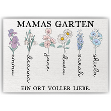 Laden Sie das Bild in den Galerie-Viewer, Personalisiertes Mama Poster „Mamas Garten“ – Blumenposter mit Namen – Geschenk für Mama, Muttertag Geschenk, Familien Wandbild Geschenk für Mama, Oma, Ehefrau Frauen
