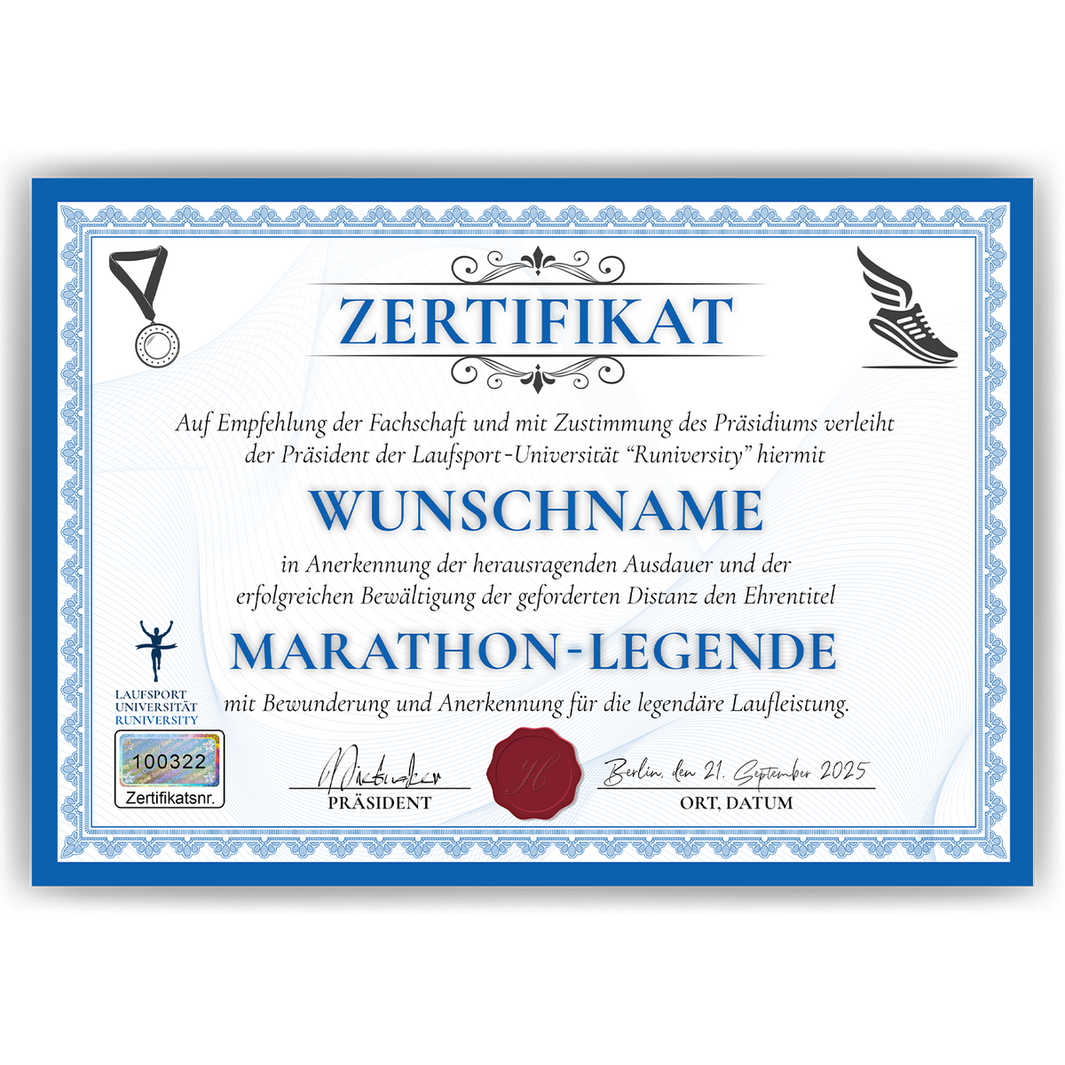 Personalisierte Marathon Urkunde Lustiges Geschenk für Marathonläufer, Jogger Sportler Läufer Zertifikat Witzig Joggen Running