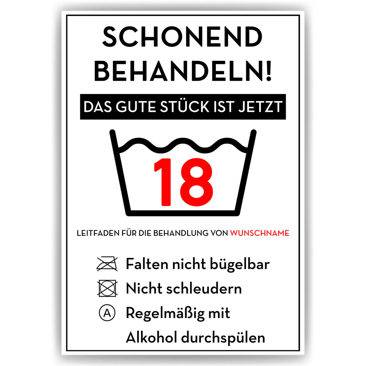 Schonend behandeln 18 Poster – lustiges Geschenk zum 18. Geburtstag, personalisiert mit Name