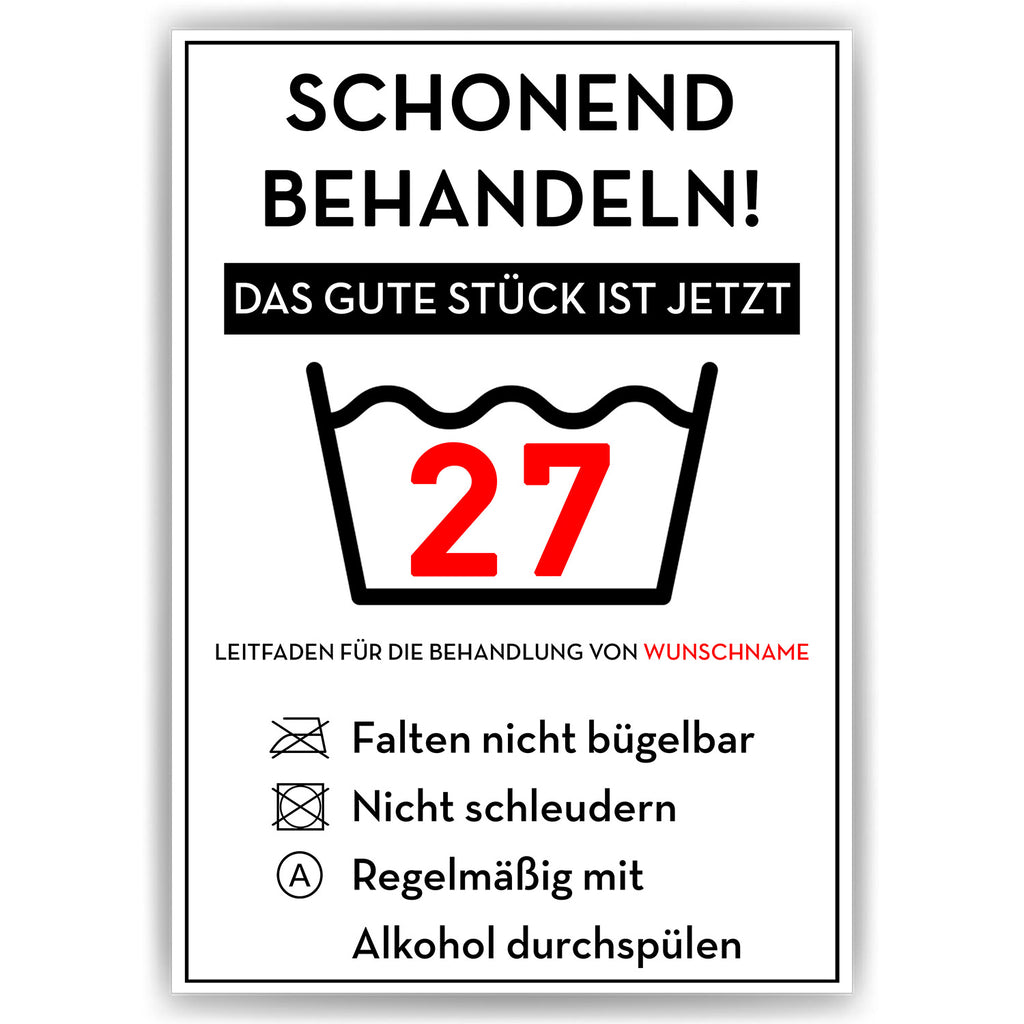 Personalisiertes Geschenk zum 27. Geburtstag Frau Mann Wäsche Lustige Geschenkidee 27 Jahre Geburtstagskarte Witzige Party Deko