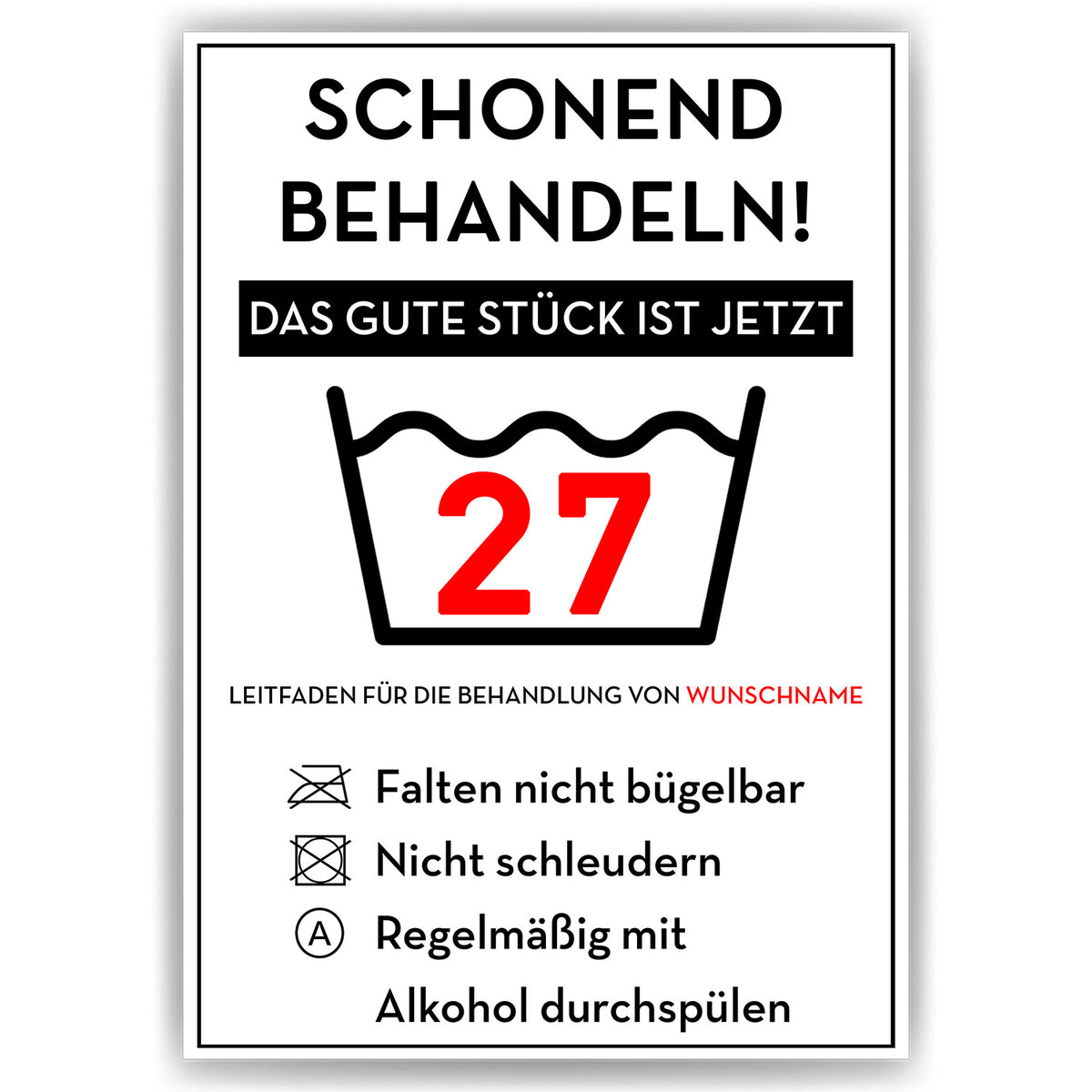 Personalisiertes Geschenk zum 27. Geburtstag Frau Mann Wäsche Lustige Geschenkidee 27 Jahre Geburtstagskarte Witzige Party Deko