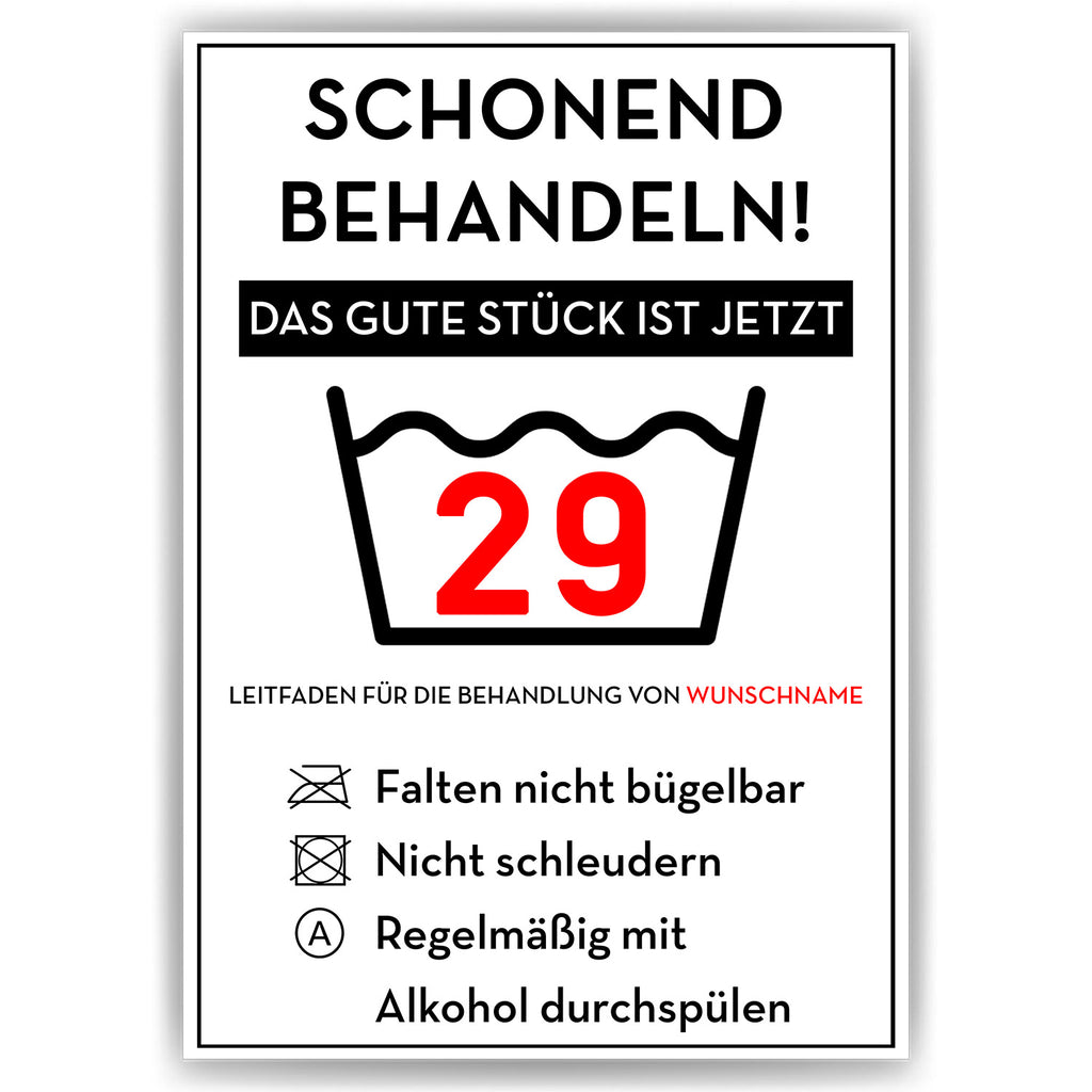 Schonend behandeln 29 Poster – lustiges Geschenk zum 29. Geburtstag, personalisiert mit Name