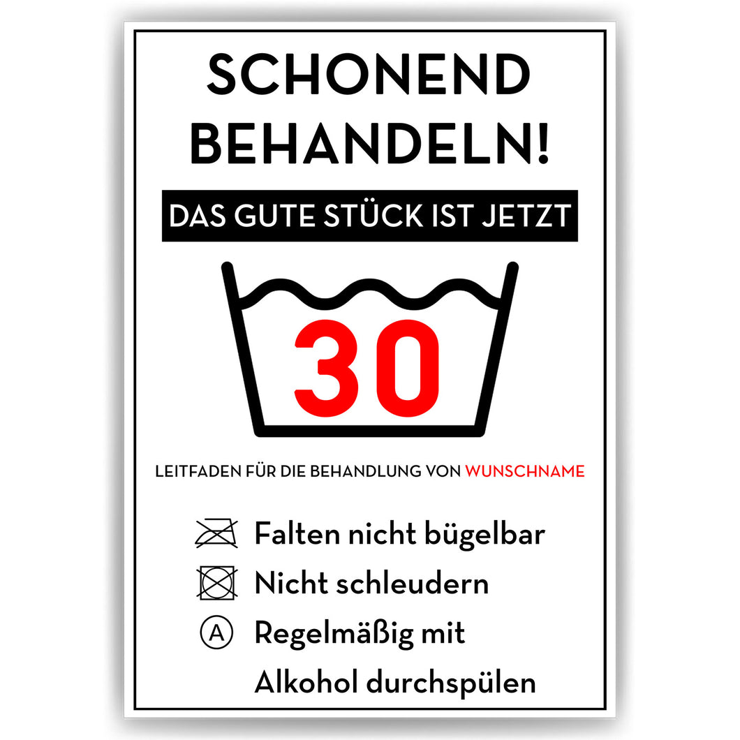 Personalisiertes Geschenk zum 30. Geburtstag Frau Mann Wäsche Lustige Geschenkidee 30 Jahre Geburtstagskarte Witzige Party Deko