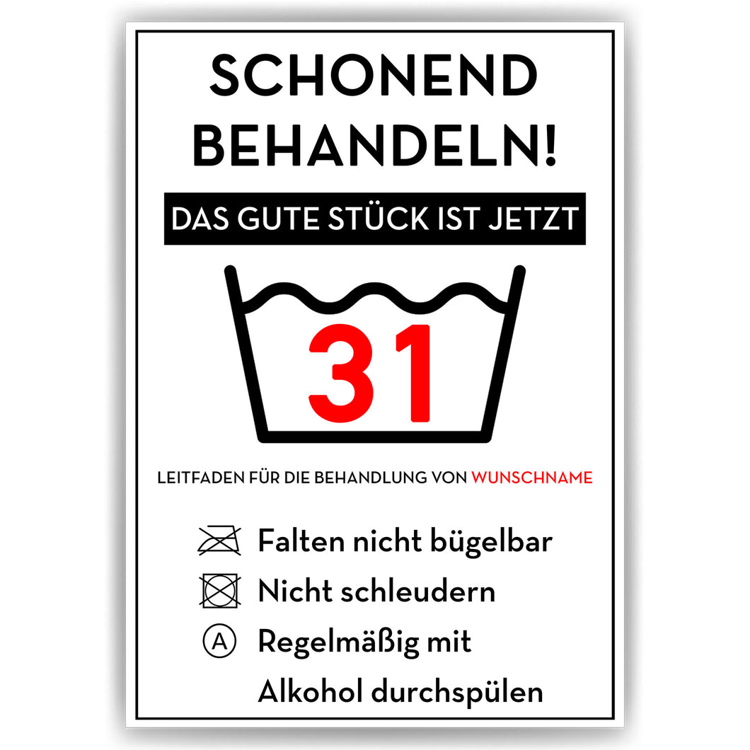 Personalisiertes Geschenk zum 31. Geburtstag Frau Mann Wäsche Lustige Geschenkidee 31 Jahre Geburtstagskarte Witzige Party Deko