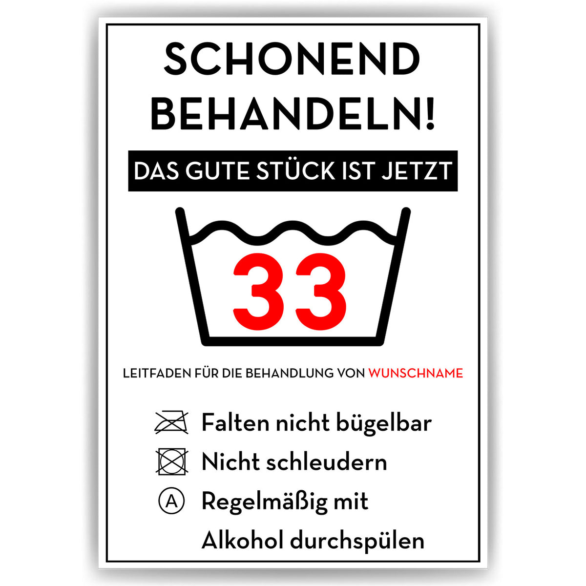 Schonend behandeln 33 Poster – lustiges Geschenk zum 33. Geburtstag, personalisiert mit Name