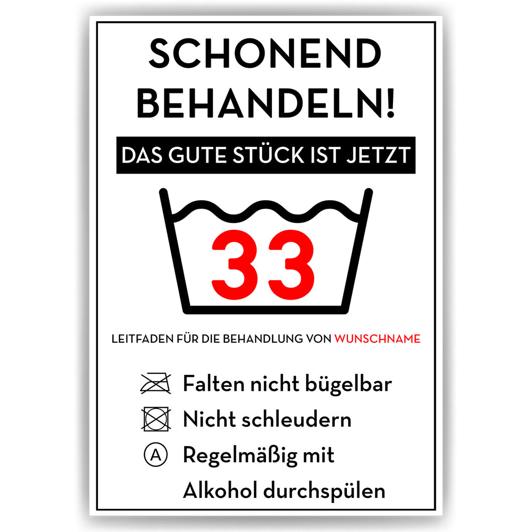 Personalisiertes Geschenk zum 33. Geburtstag Frau Mann Wäsche Lustige Geschenkidee 33 Jahre Geburtstagskarte Witzige Party Deko