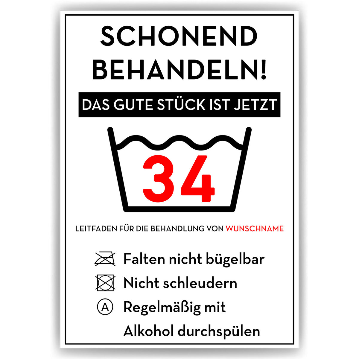 Schonend behandeln 34 Poster – lustiges Geschenk zum 34. Geburtstag, personalisiert mit Name