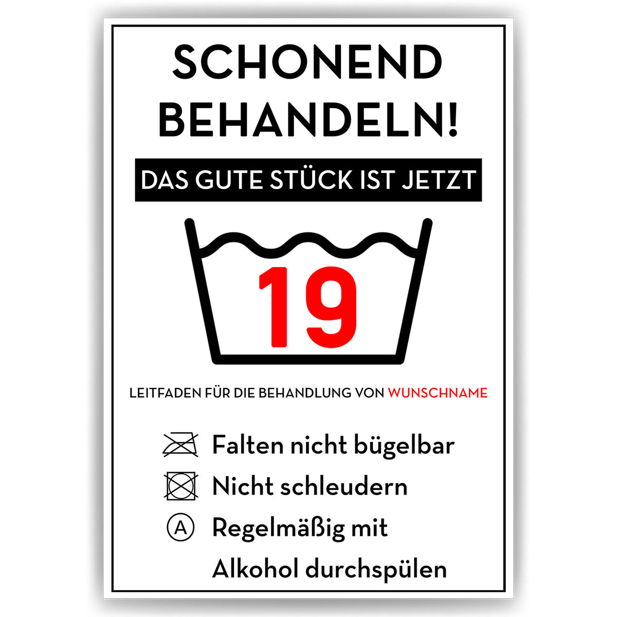 Schonend behandeln 19 Poster – lustiges Geschenk zum 19. Geburtstag, personalisiert mit Name