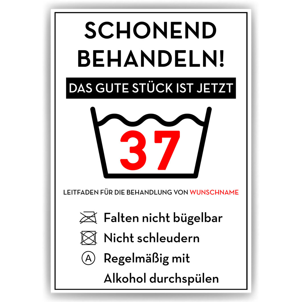 Personalisiertes Geschenk zum 37. Geburtstag Frau Mann Wäsche Lustige Geschenkidee 37 Jahre Geburtstagskarte Witzige Party Deko
