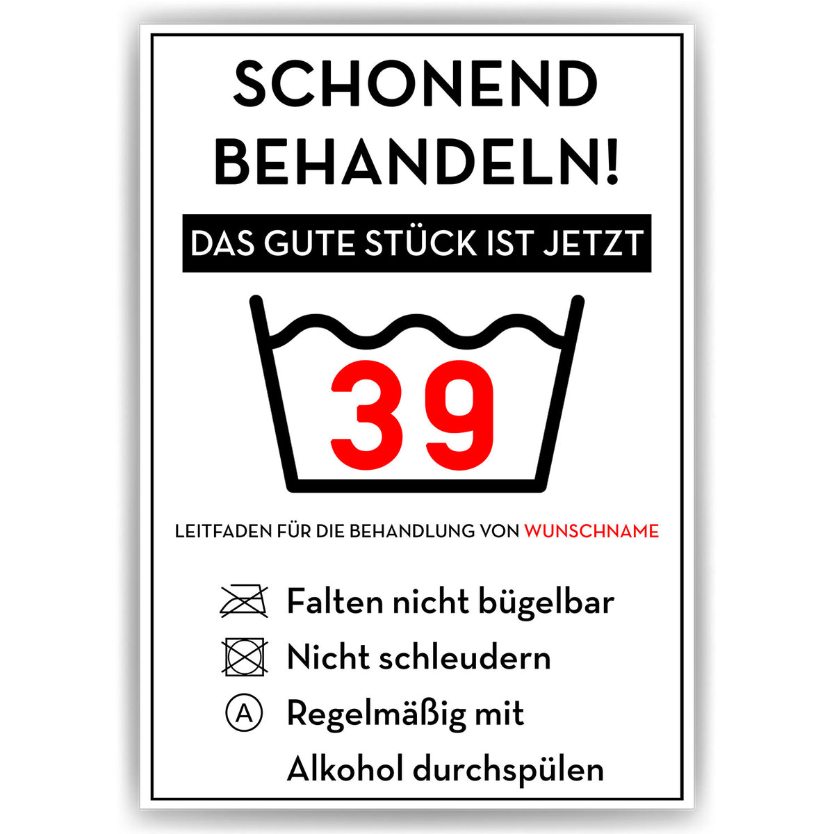Personalisiertes Geschenk zum 39. Geburtstag Frau Mann Wäsche Lustige Geschenkidee 39 Jahre Geburtstagskarte Witzige Party Deko