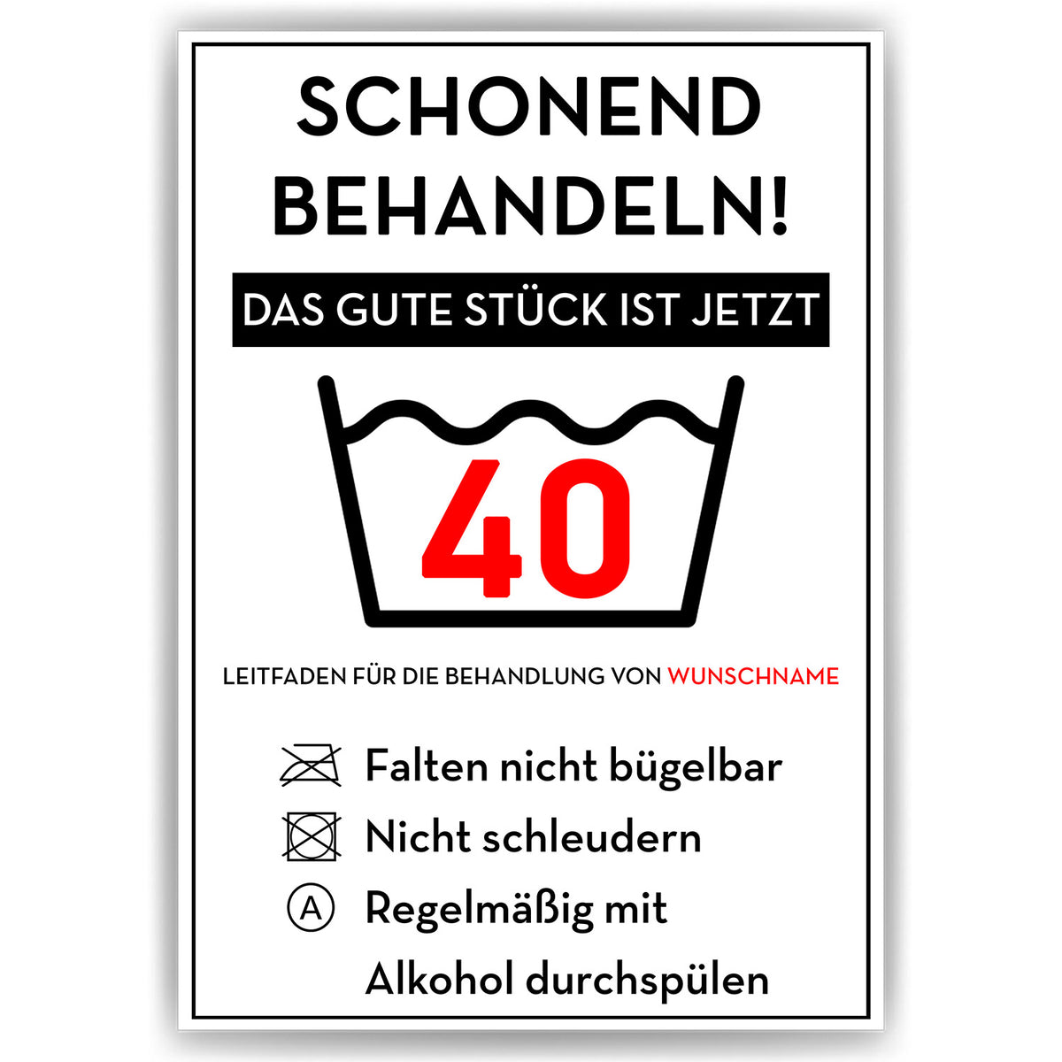 Schonend behandeln 40 Poster – lustiges Geschenk zum 40. Geburtstag, personalisiert mit Name