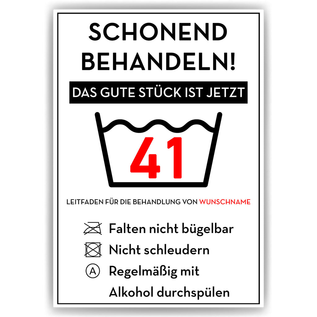 Schonend behandeln 41 Poster – lustiges Geschenk zum 41. Geburtstag, personalisiert mit Name