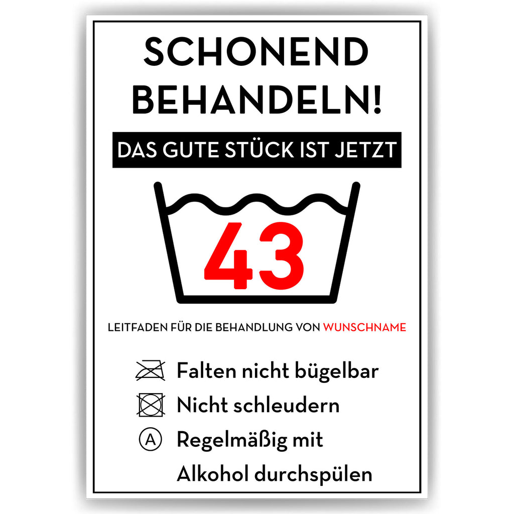 Personalisiertes Geschenk zum 43. Geburtstag Frau Mann Wäsche Lustige Geschenkidee 43 Jahre Geburtstagskarte Witzige Party Deko