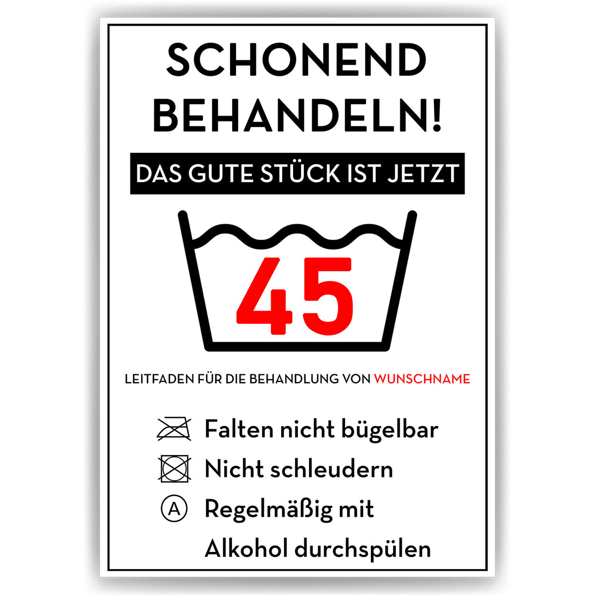 Schonend behandeln 45 Poster – lustiges Geschenk zum 45. Geburtstag, personalisiert mit Name