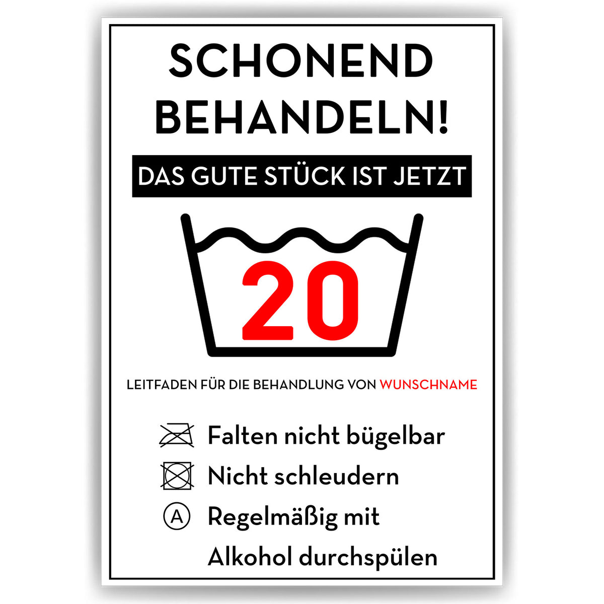 Schonend behandeln 20 Poster – lustiges Geschenk zum 20. Geburtstag, personalisiert mit Name