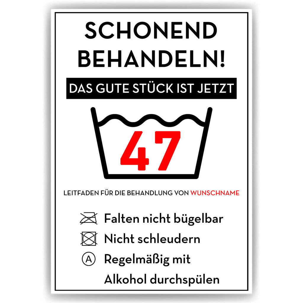 Personalisiertes Geschenk zum 47. Geburtstag Frau Mann Wäsche Lustige Geschenkidee 47 Jahre Geburtstagskarte Witzige Party Deko