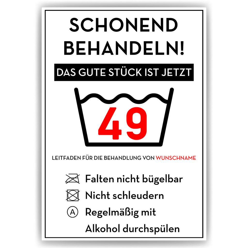 Schonend behandeln 49 Poster – lustiges Geschenk zum 49. Geburtstag, personalisiert mit Name
