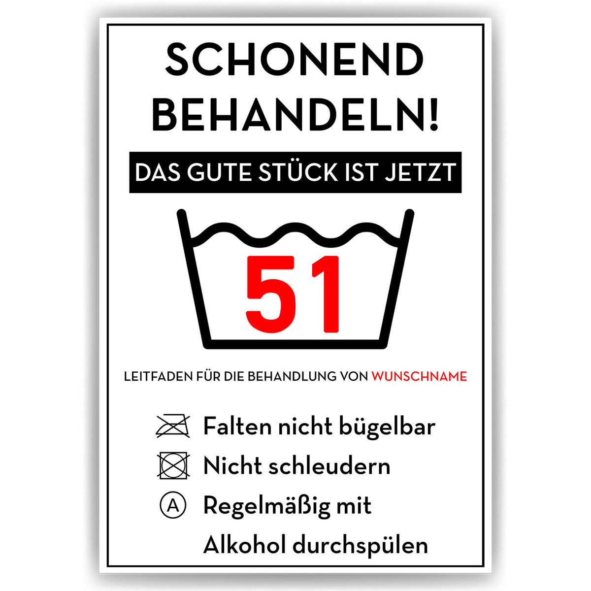 Personalisiertes Geschenk zum 51. Geburtstag Frau Mann Wäsche Lustige Geschenkidee 51 Jahre Geburtstagskarte Witzige Party Deko