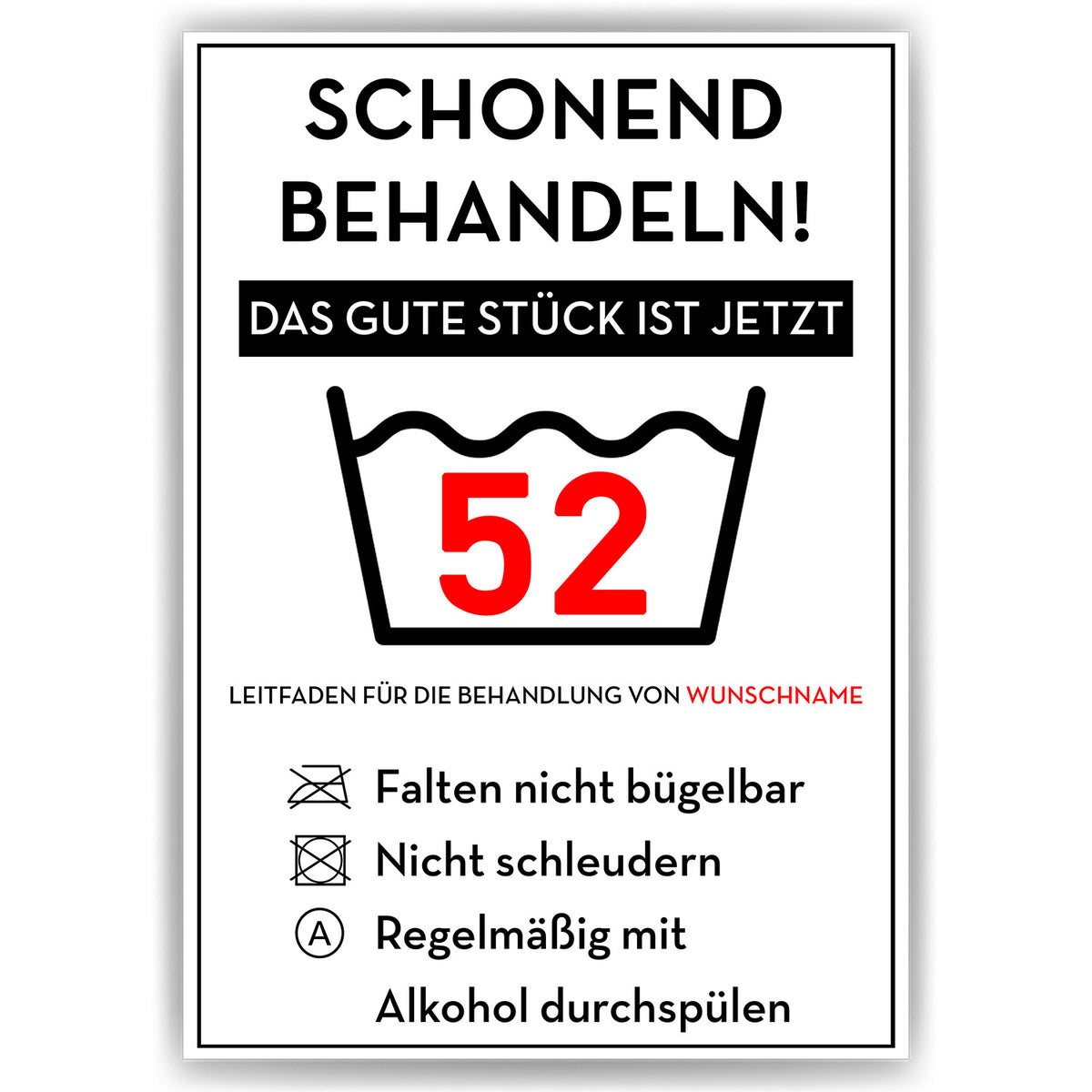 Personalisiertes Geschenk zum 52. Geburtstag Frau Mann Wäsche Lustige Geschenkidee 52 Jahre Geburtstagskarte Witzige Party Deko