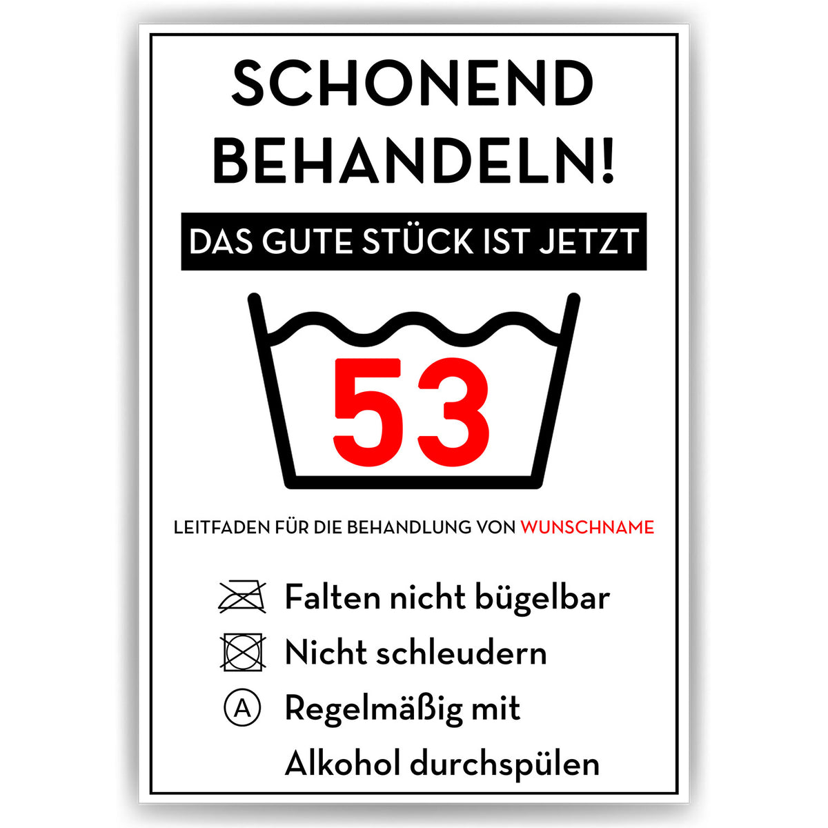 Schonend behandeln 53 Poster – lustiges Geschenk zum 53. Geburtstag, personalisiert mit Name